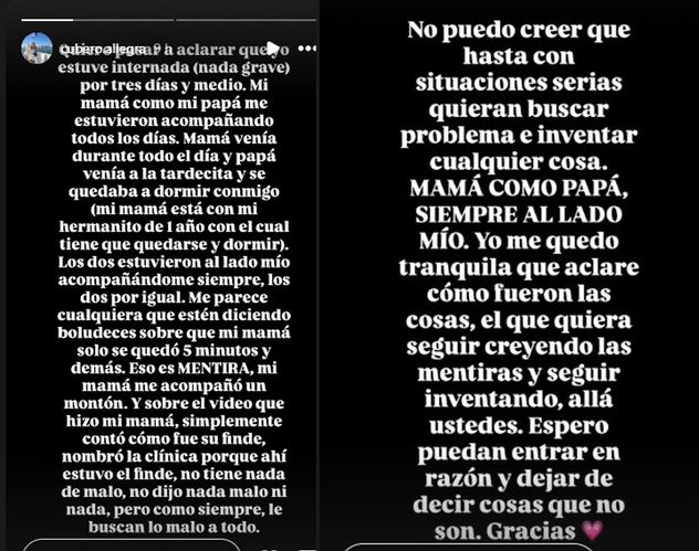 Allegra Cubero, descargo en redes. Foto: Instagram