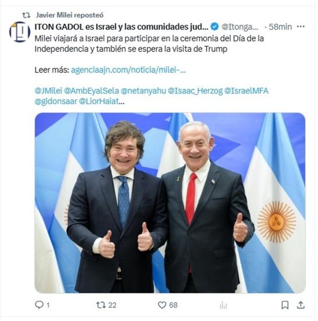 Milei viajará a Israel en abril: participará de actos oficiales y espera un encuentro con Trump