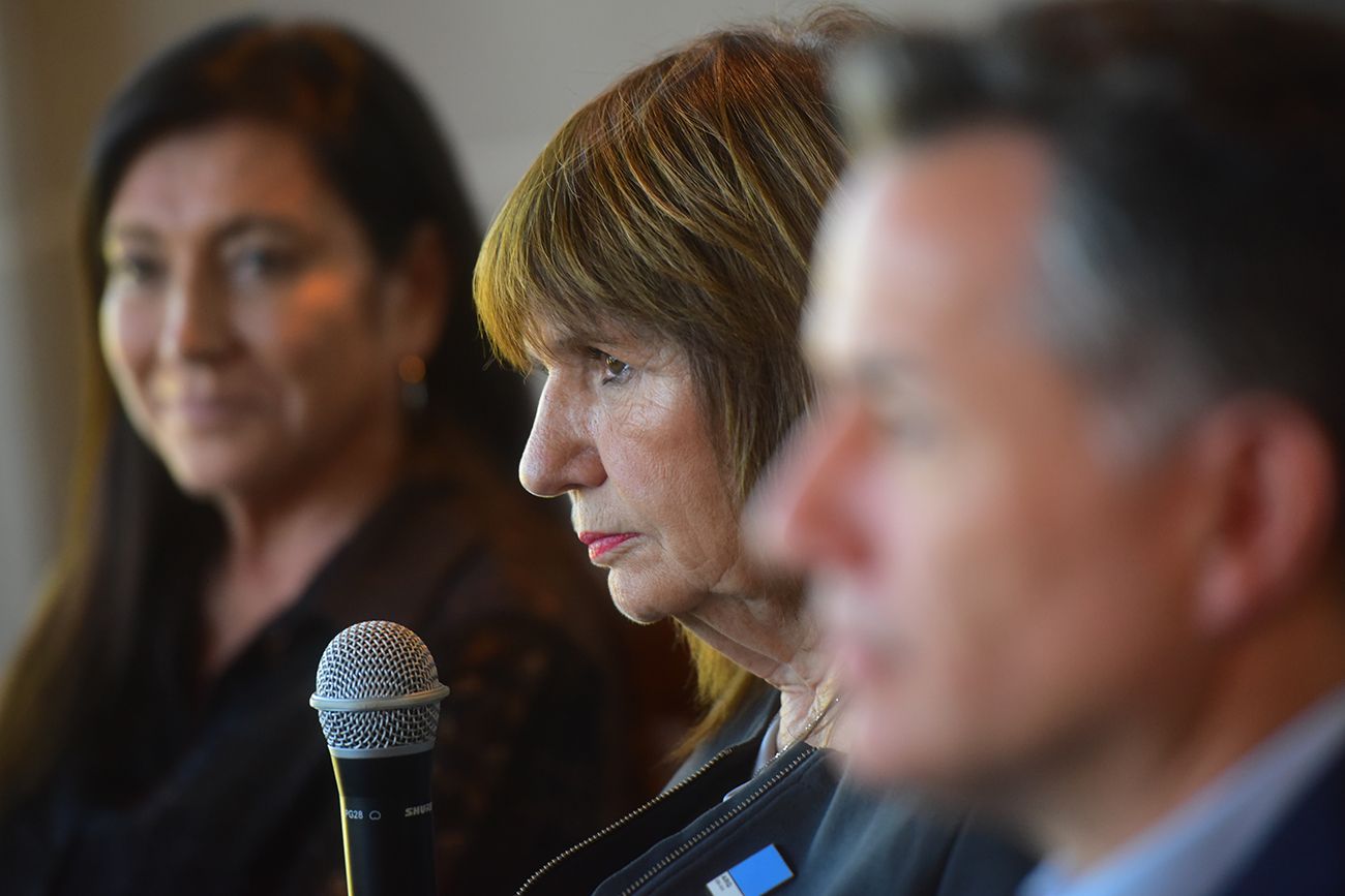 Patricia Bullrich en la sede de la Bolsa de Comercio de Córdoba.