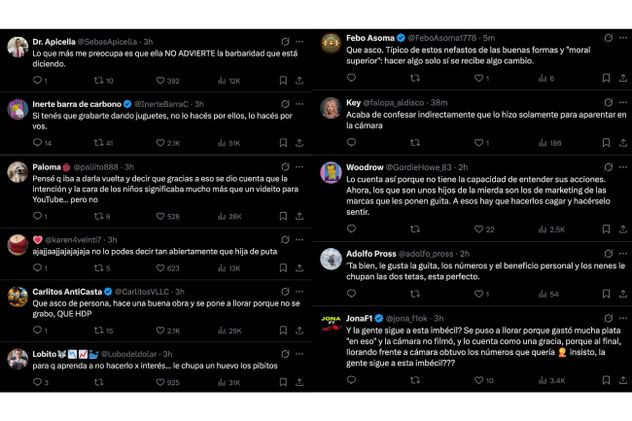 Algunos de los fuertes comentarios debajo del video de Luli González en X. 