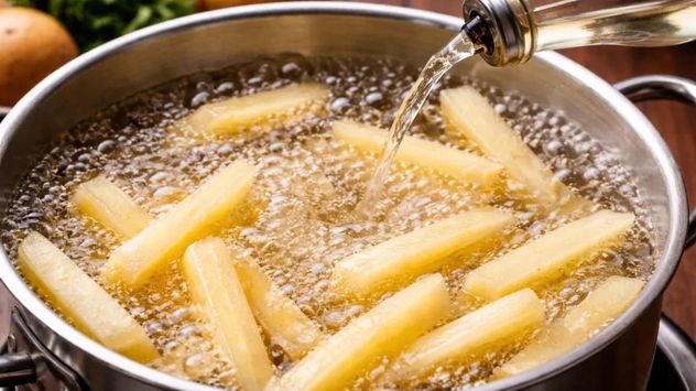 Hervir las papas con un poco de vinagre antes de freírlas ayuda a lograr una textura dorada por fuera y suave por dentro.