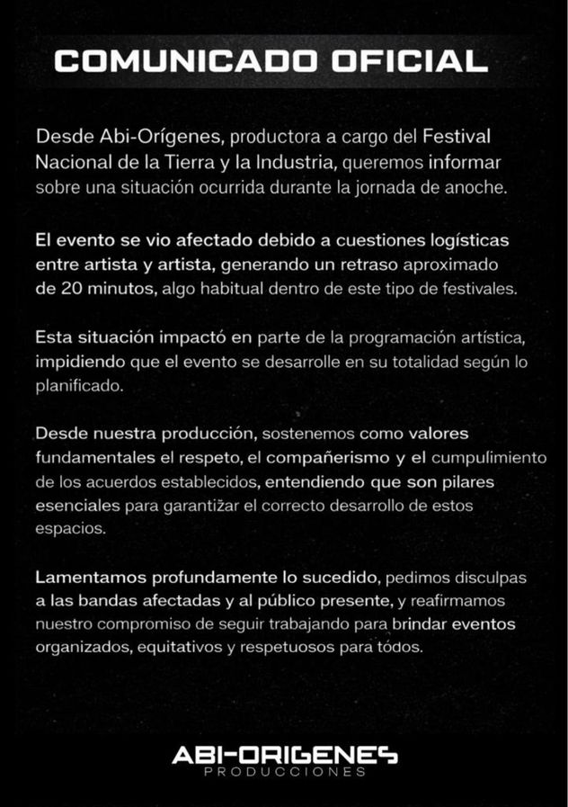 Paquito Ocaño y la productora organizadora hablaron tras el problema en el Festival de la Tierra y la Industria de Monte Cristo