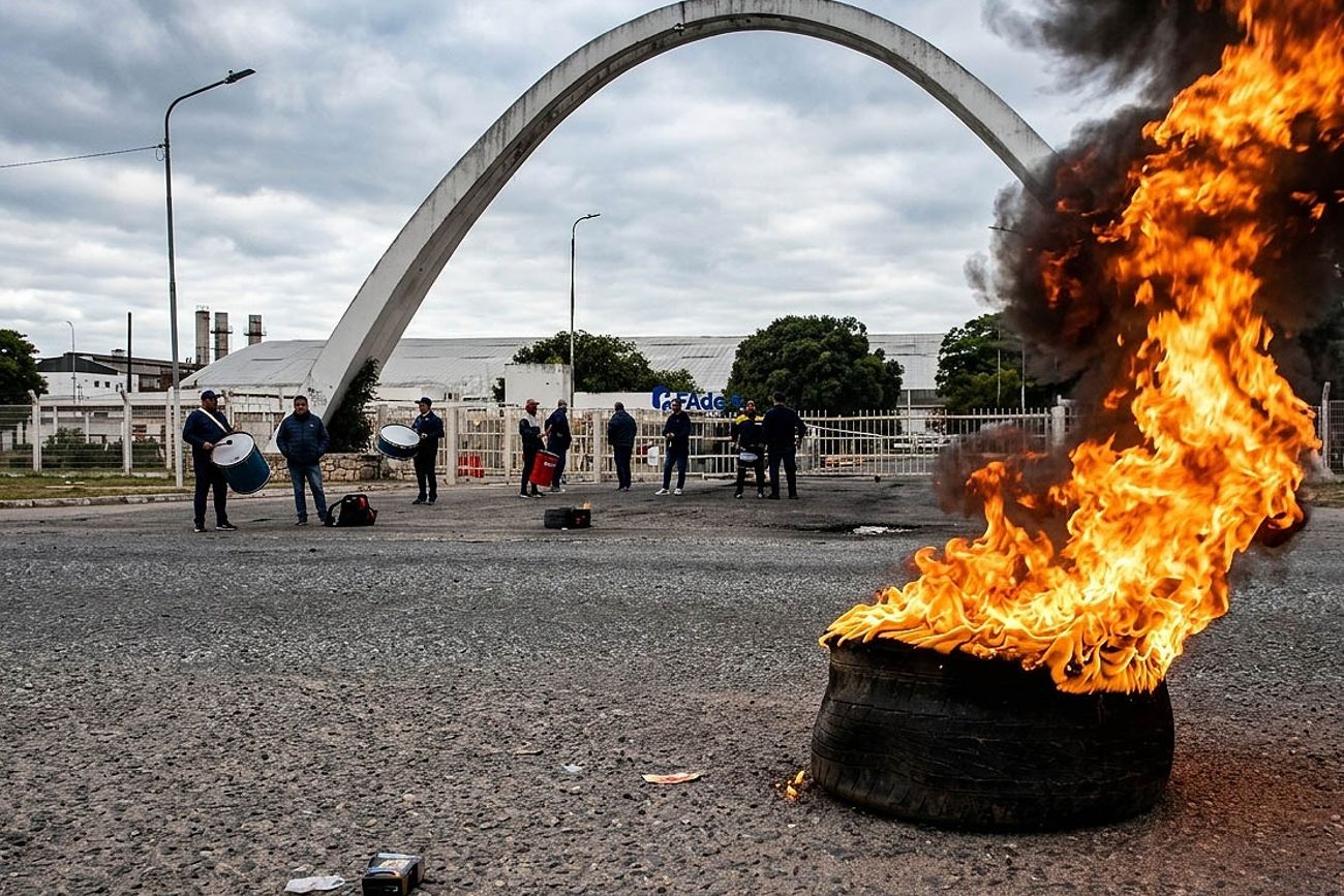 Protesta en la puerta de la fábrica Fadea, en Córdoba capital. 