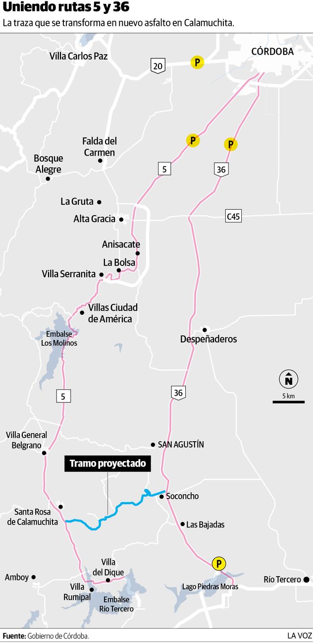 Uniendo rutas 5 y 36. La traza que se transforma en nuevo asfalto en Calamuchita.