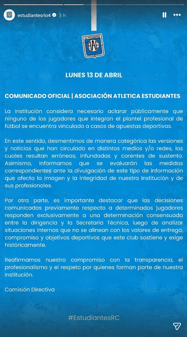 Comunicado Estudiantes RC.