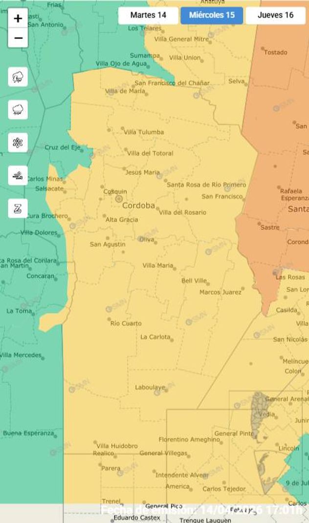Alerta amarilla por tormentas para este miércoles 15 de abril. 