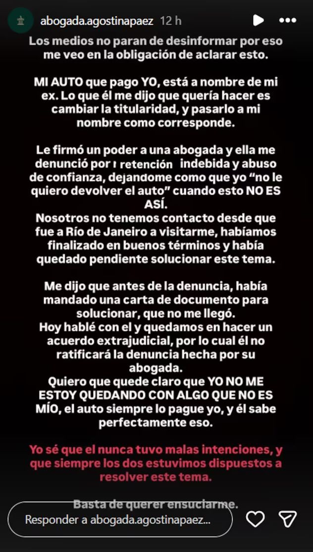Denunciaron a la abogada Agostina Páez por la retención de un vehículo