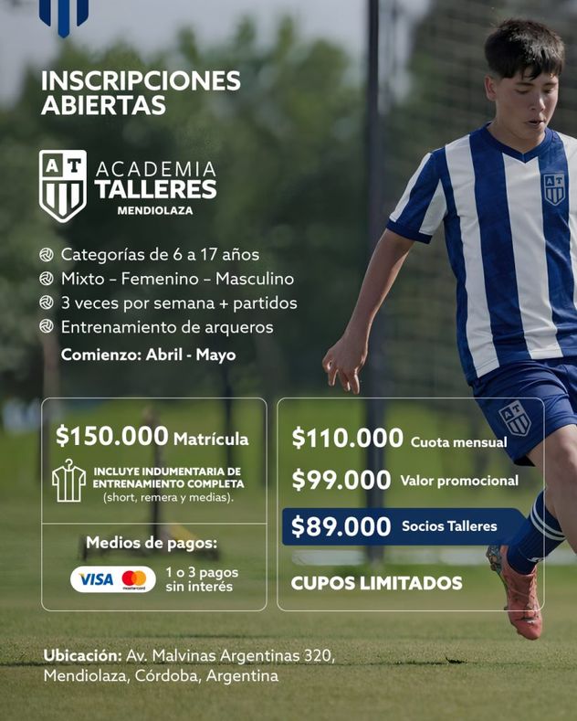 Talleres lanza sus Academias y Mendiolaza es la primera sede.
