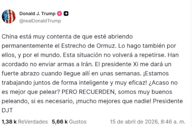 Posteo de Donald Trump en su red social Truth