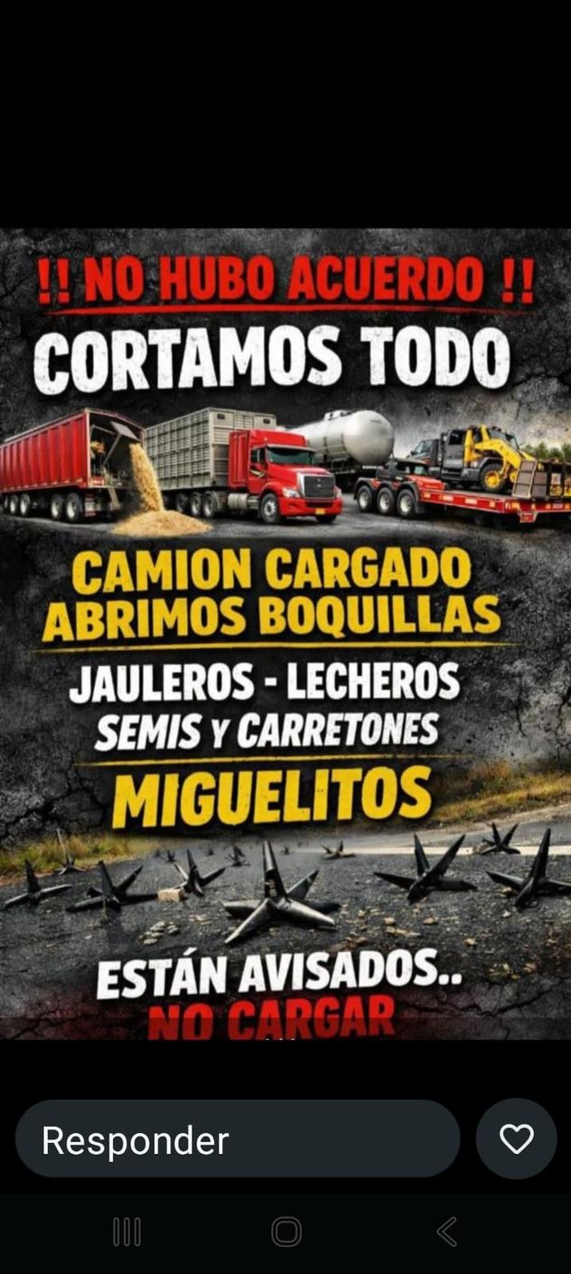 CIRCULAN AMENAZAS. Están avisando que se cortan todas las rutas de Río Cuarto, se pondrán "Miguelitos".