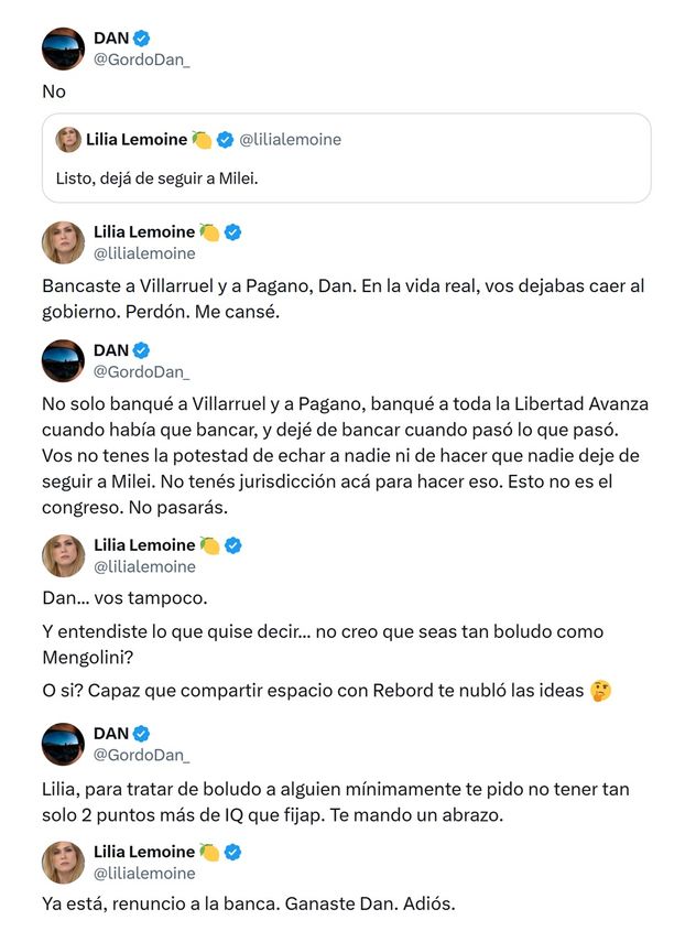 El picante cruce entre Lilia Lemoine y el Gordo Dan en redes sociales.