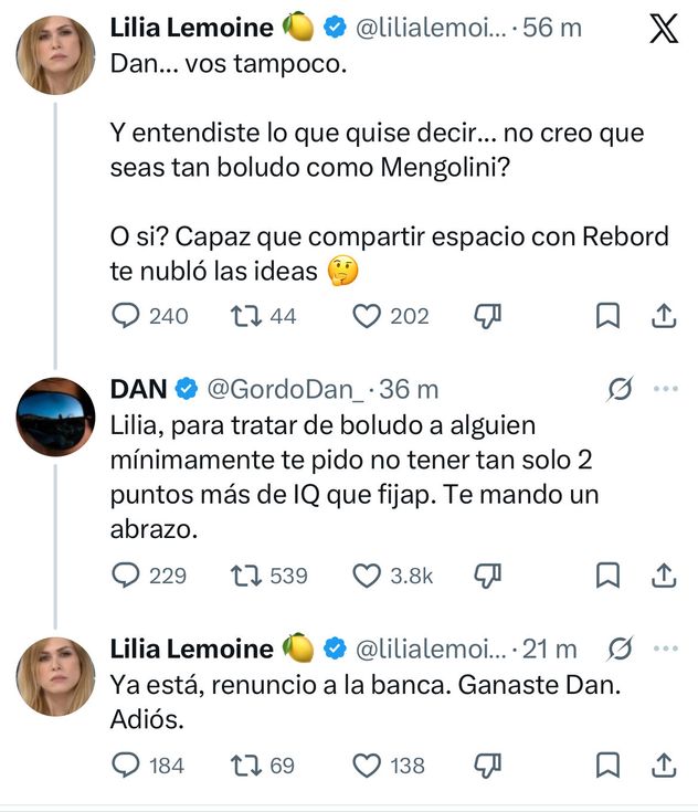 El picante cruce entre Lilia Lemoine y el Gordo Dan en redes sociales.