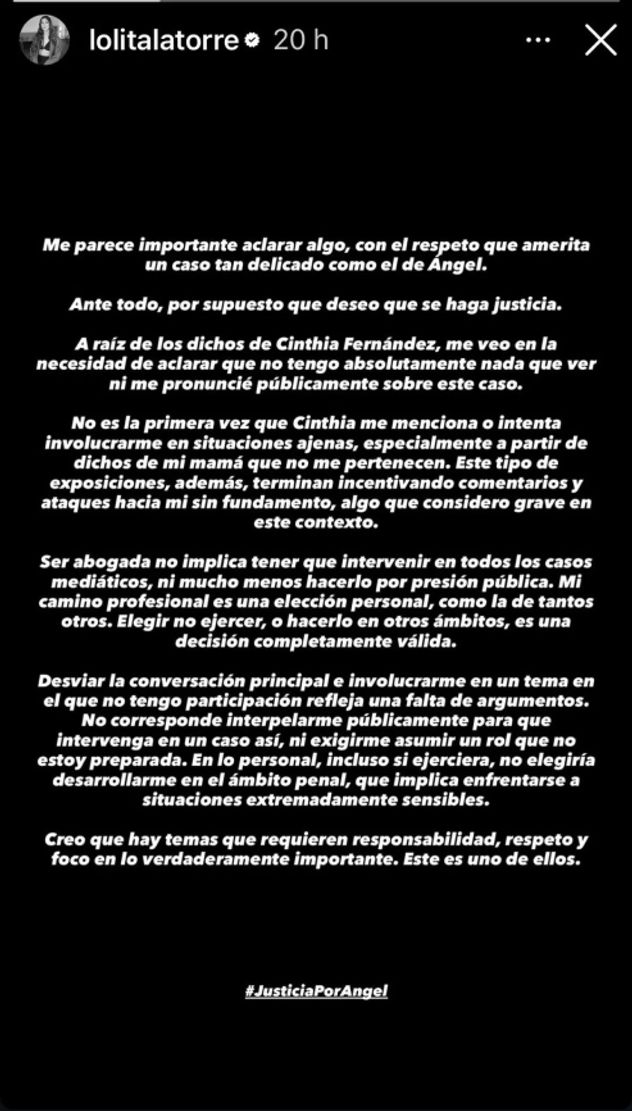 El descargo de Lola Latorre.