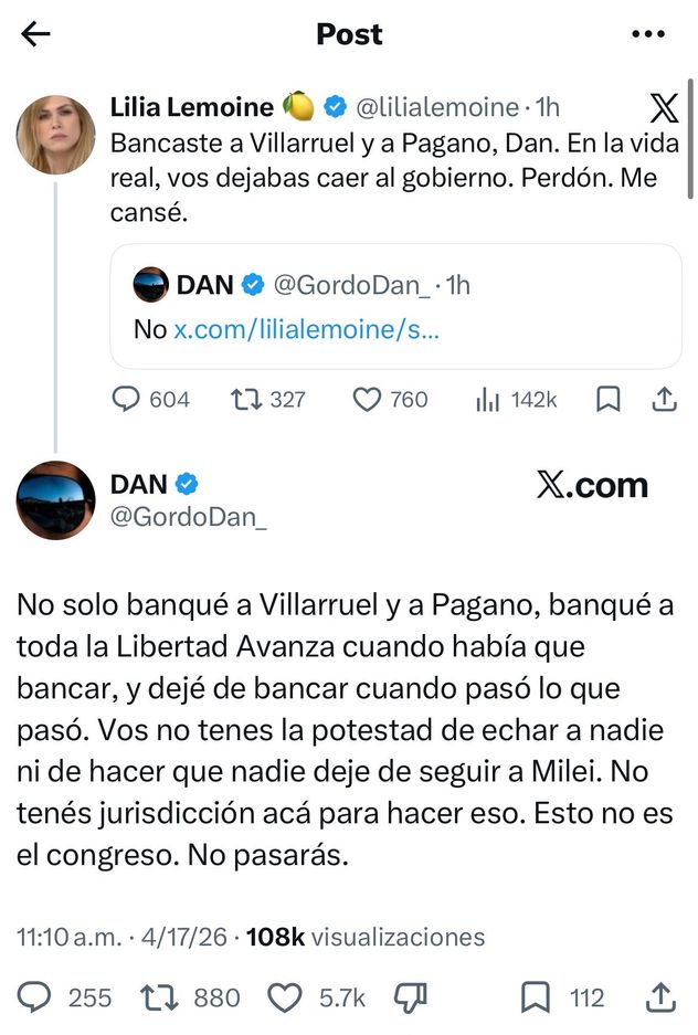 El picante cruce entre Lilia Lemoine y el Gordo Dan en redes sociales.
