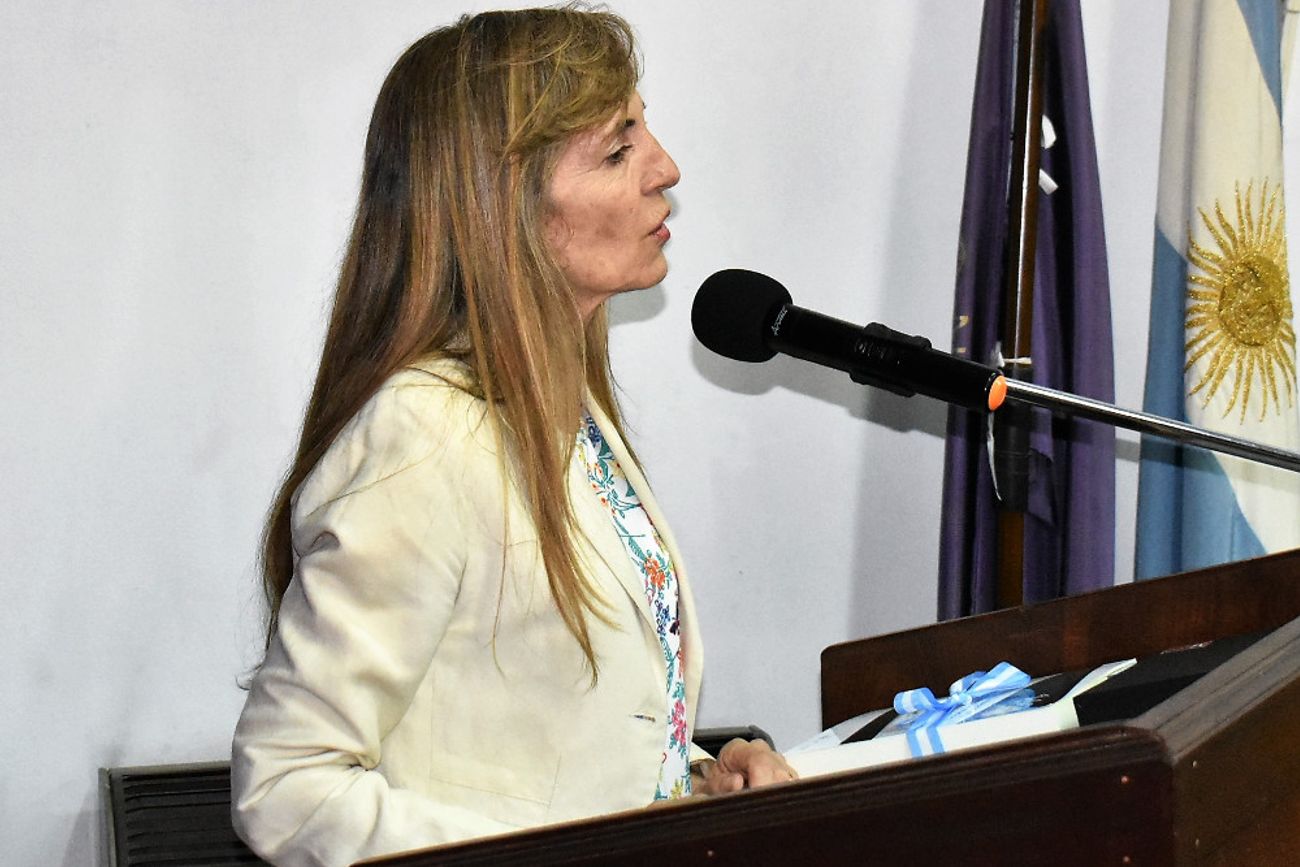 María Cristina Cometto durante una disertación.