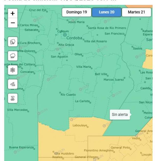 Clima en Córdoba: tormentas, bajas temperaturas y alerta amarilla para este lunes 20 de abril
