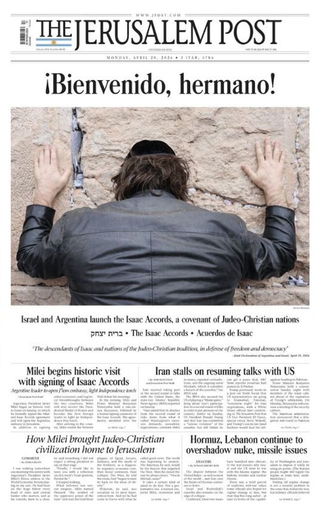 Milei en Israel: "¡Bienvenido, hermano!", el respaldo de la prensa local a la visita del presidente argentino