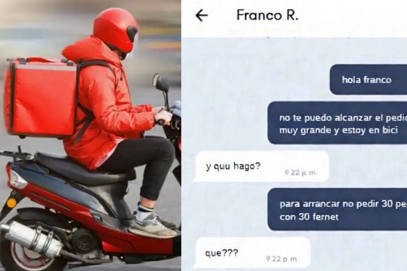 Pidió 30 fernet y 30 gaseosas a un repartidor en bici y el chat es viral: No soy un flete