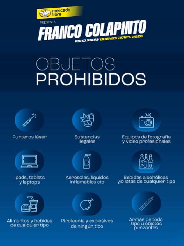 La lista de objetos prohibidos para el Road Show de Franco Colapinto.