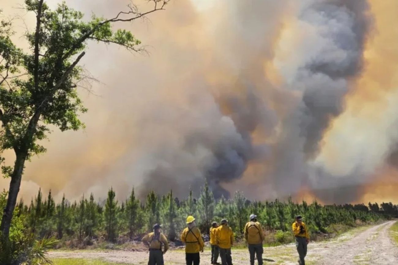 Los bomberos intervienen en el incendio de Pineland Road, en el sureste de Georgia.