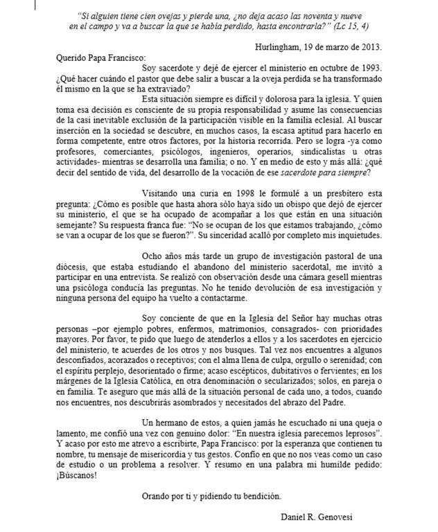 Carta de Daniel al papa Francisco.