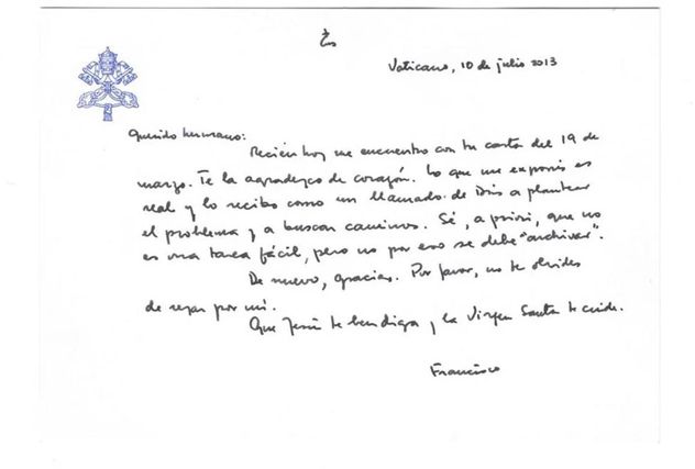 Respuesta del papa Francisco a la carta de Daniel.