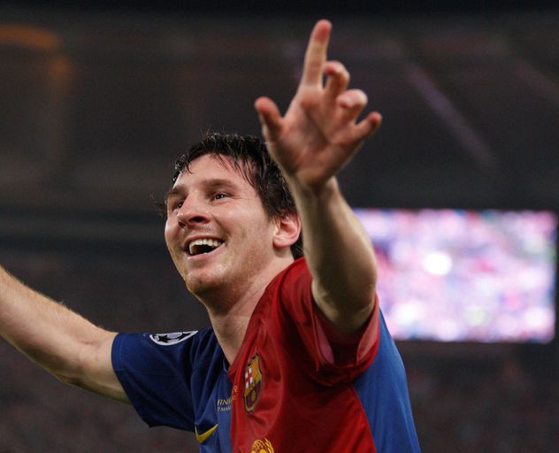 Lionel Messi en la final de la UEFA Champions League contra Manchester United, en mayo de 2009.