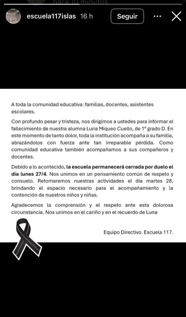 Rosario: murió una nena de 6 años tras tropezar y golpearse en el recreo