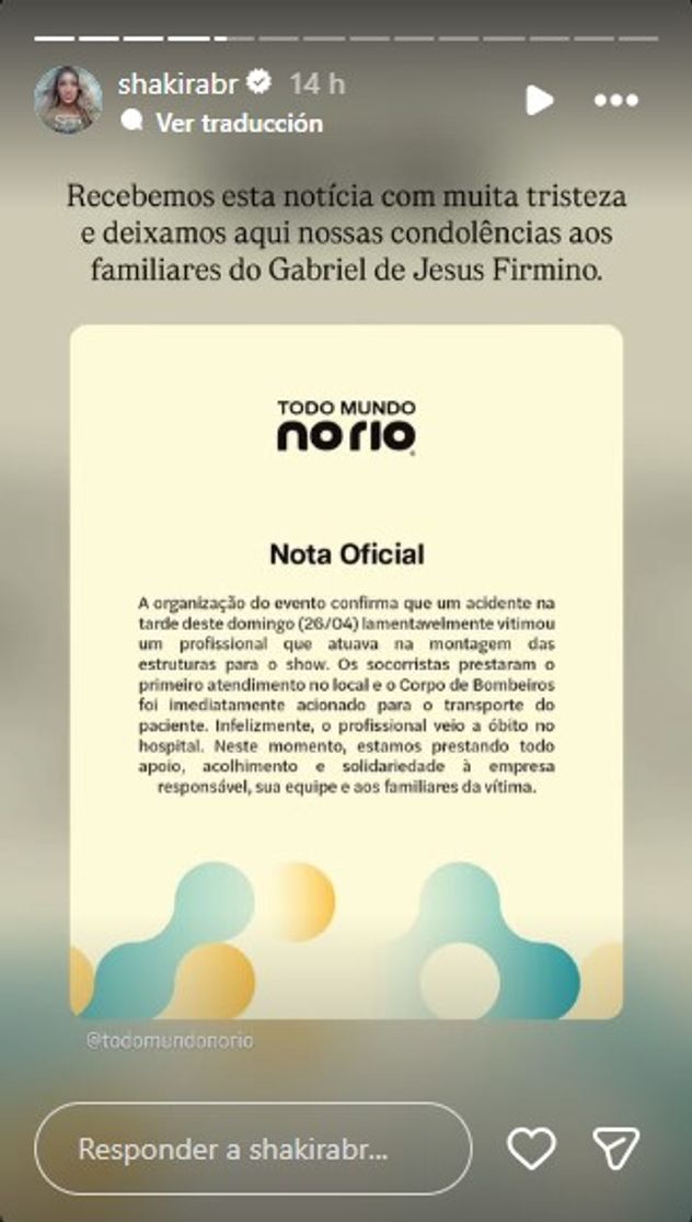 El mensaje del club de fans brasileños de Shakira.