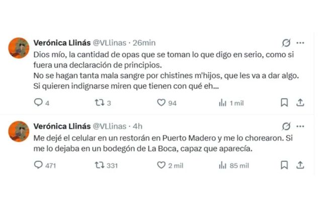 Los tuits de Verónica Llinás que generaron revuelo en X.