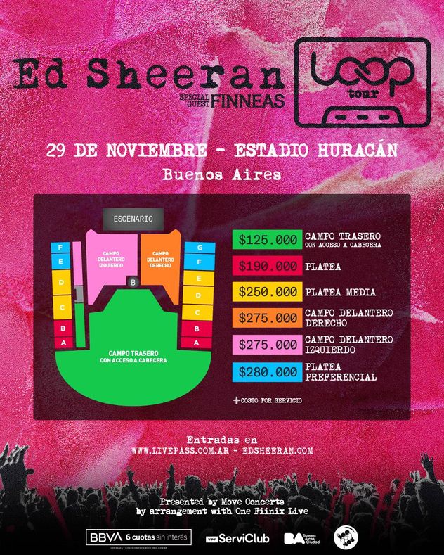 Los precios del show de regreso de Ed Sheeran. (Captura)