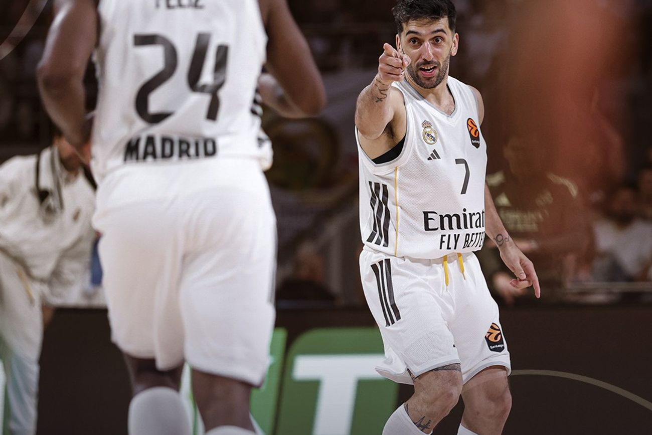 Facundo Campazzo es la carta ganadora del Real Madrid, que arrancó los cuartos de final de la Euroliga con victoria en casa. (Prensa Real Madrid)