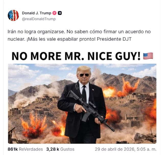 Post de Donald Trump en su red social Truth Social