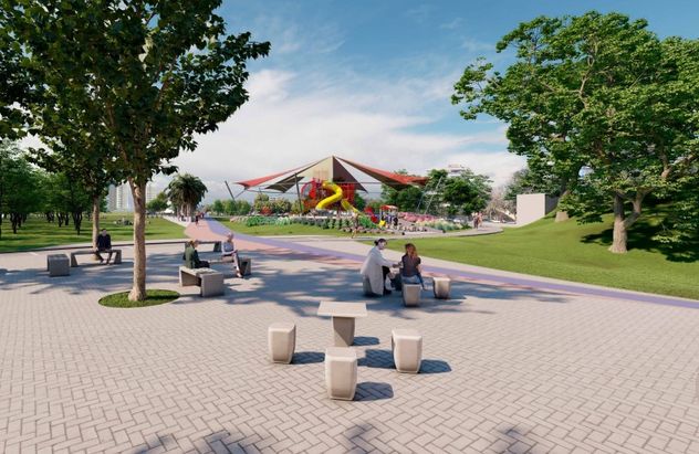 Render del parque José María Paz. 