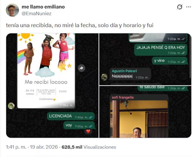 Se confundió de fecha, cayó solo al festejo de recibida su amiga y la foto del momento es viral