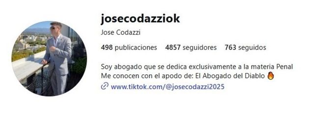 José Fernández Codazzi y su bio de Instagram: "Me conocen con el apodo de El Abogado del Diablo".