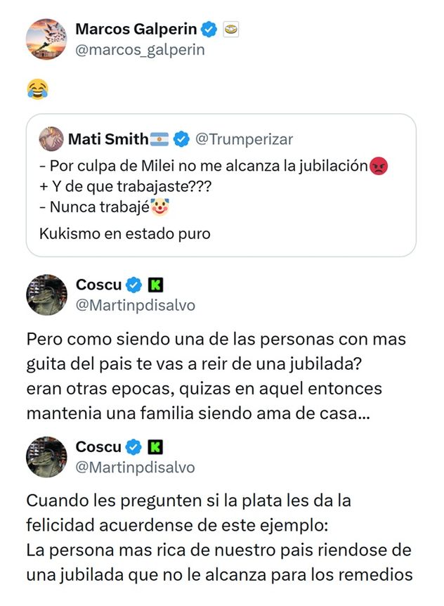 Coscu cruzó a a Galperin en X.