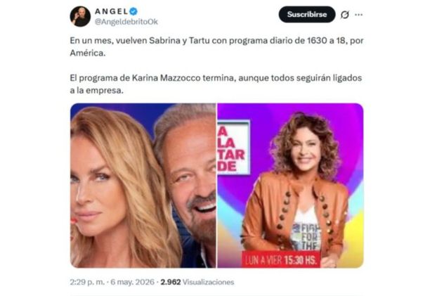 Ángel de Brito anunció el fin de "A la tarde" y que toma la posta un programa conducido por Tartu y Sabrina Rojas.