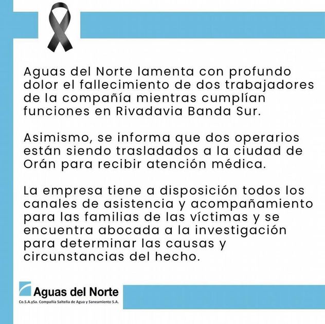 Salta: murieron dos operarios de Aguas del Norte tras caer a una cámara cloacal