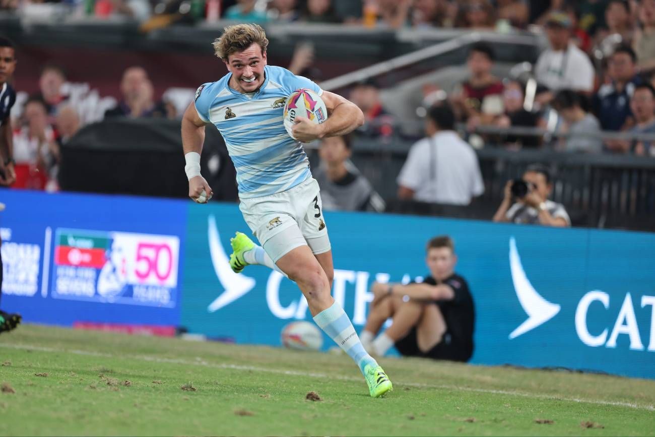 El cordobés Santino Zangara, en acción con Los Pumas 7s en el Circuito Mundial.
