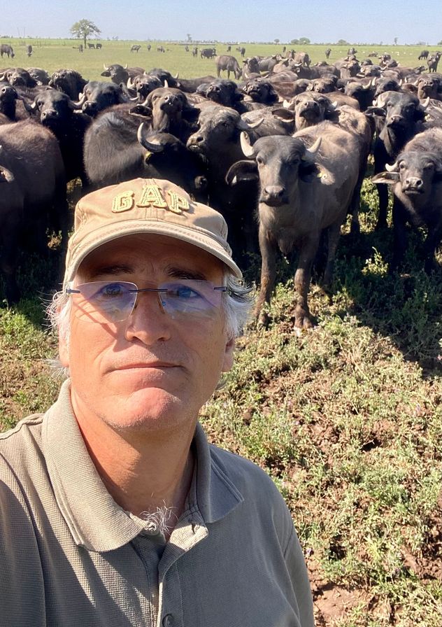 Rodrigo Bosch en el campo cordobés que crían los búfalos.