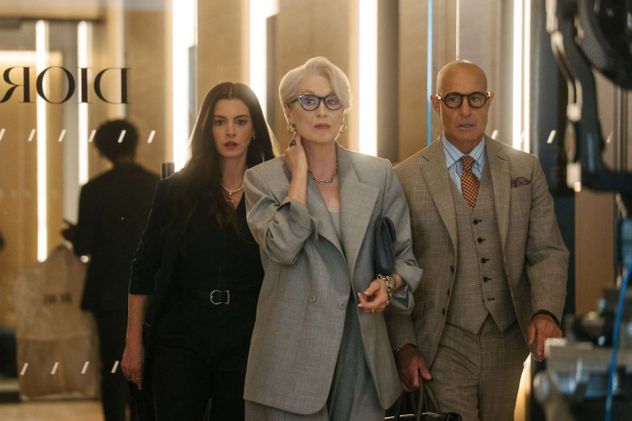 Anne Hathaway, Meryl Streep y Stanley Tucci en El Diablo Viste a la Moda 2.