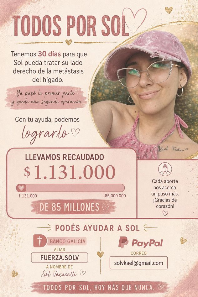 Sol comenzó una nueva campaña para poder realizarse un importante procedimiento médico.