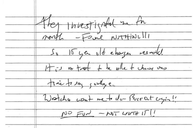 La supuesta nota de suicidio de Jeffrey Epstein.