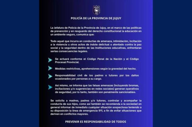 Alarma en Jujuy: activan protocolo de seguridad en una escuela por amenaza de tiroteo