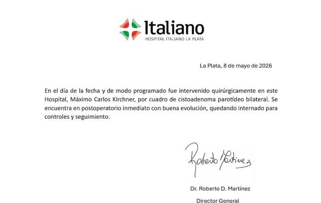 Parte médico de Máximo Kirchner.