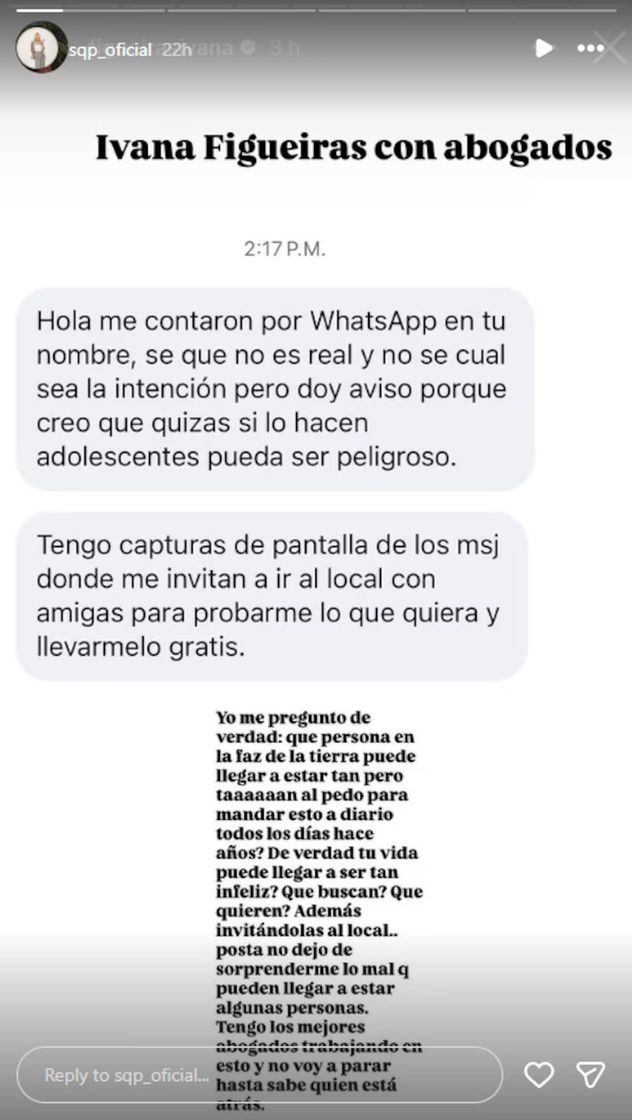 La historia que publicó "SQP" (América TV) de los chats de Ivana Figuieras con un usuario de Instagram.