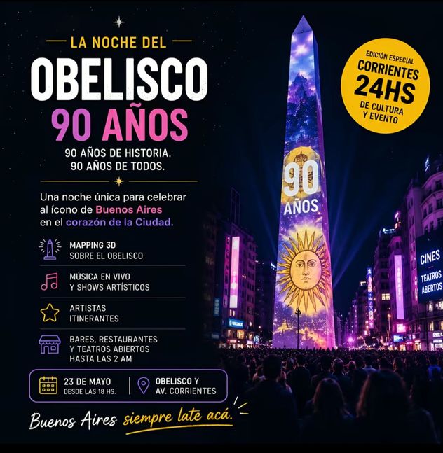 El Obelisco celebrará sus 90 años con un impactante show de mapping 3D, recitales y actividades culturales gratuitas sobre la avenida Corrientes.