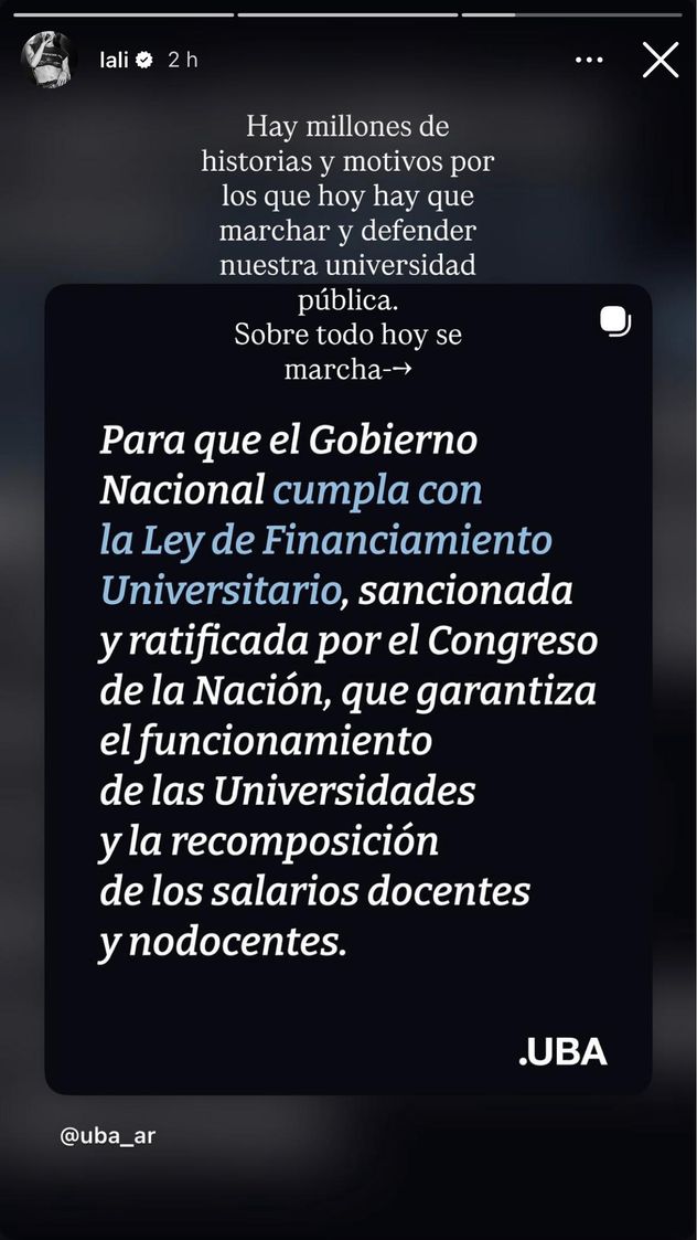 Lali Espósito habló de la cuarta Marcha Federal Universitaria