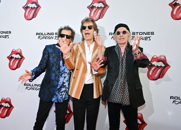 Ronnie Wood, Mick Jagger y Keith Richards presentando "Foreign Tongues" el 5 de mayo en un evento especial de New York